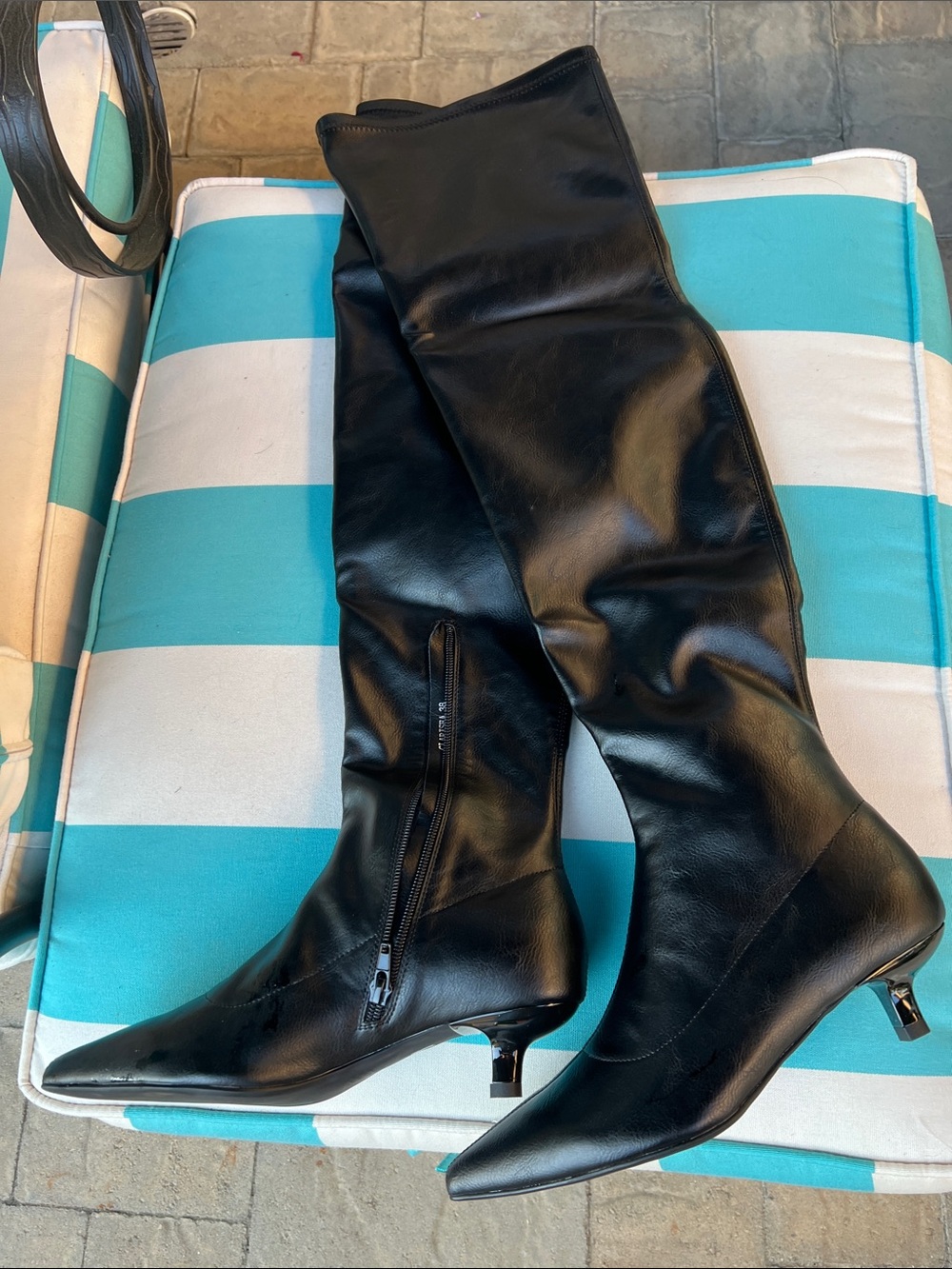 Silent D over the knee Black Pointed Toe Kitten Heel Boots 38